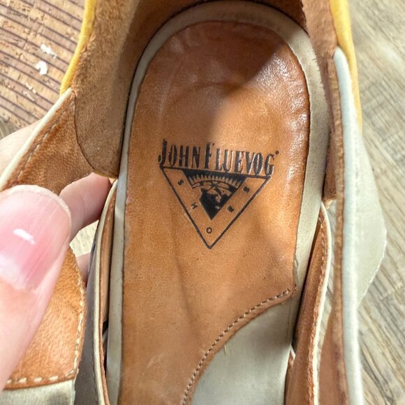 John Fluevog Pindown Farrah Wedge Heel Shoes Yellow Cream Buckle Statement 9 - Picture 10 of 12